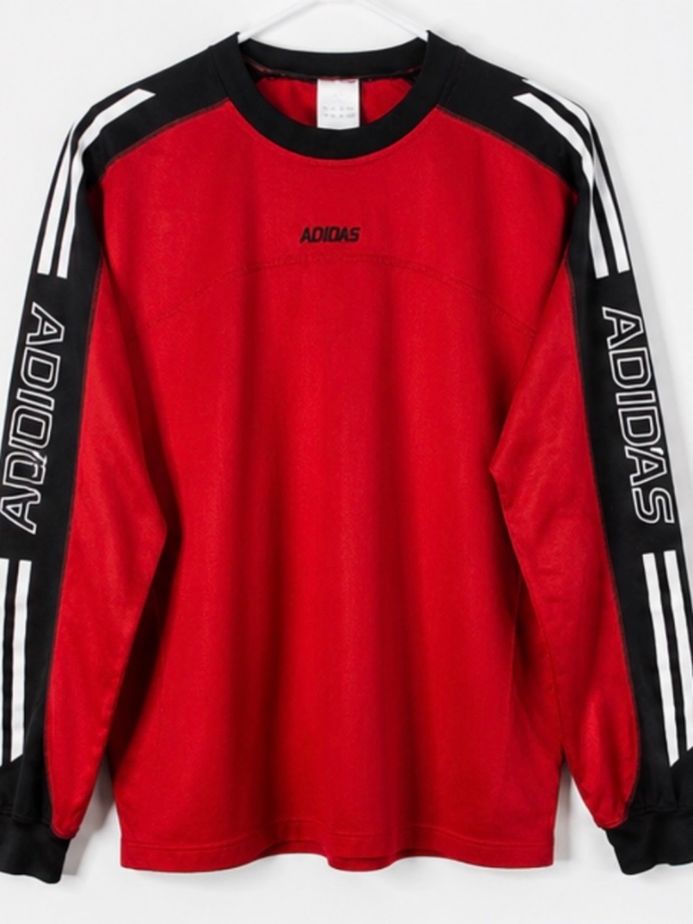 Vintage Adidas Red Black Long Sleeve Jersey 3 Stripes Logo Athletic Top